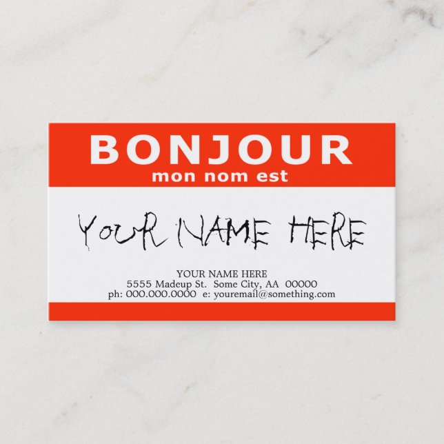 BONJOUR mon nom est Visitkort (Framsida)