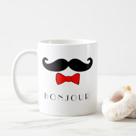 Bonjour mustasch och röda Bowtie Kaffemugg