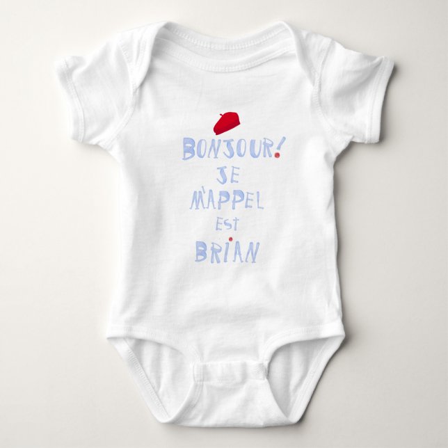 Bonjour my Namn Red Beret Cute Fransk Oui baby T Shirt (Framsida)