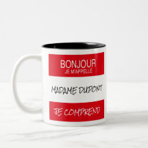 "Bonjour" Namn Badge Fransk Lärare Gift Mugg