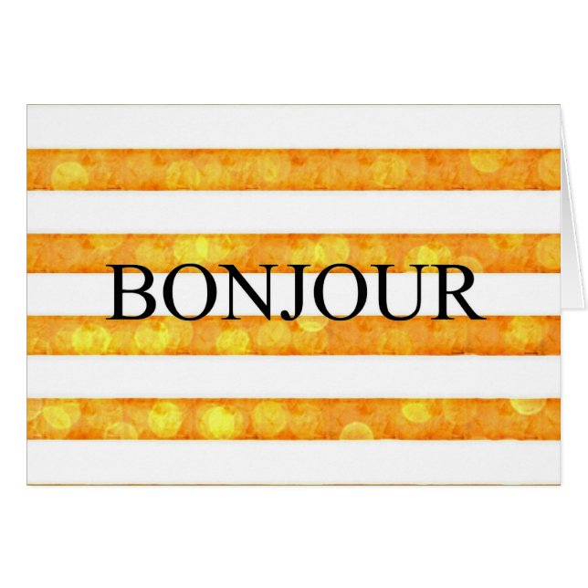 Bonjour Orange Rand Bokeh Hälsningskort (Framsidan Horizontal)