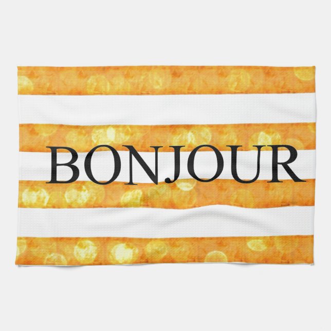 Bonjour Orange Rand Bokeh Kökshandduk (Horisontell)