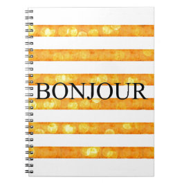 Bonjour Orange Stripe Bokeh Anteckningsbok