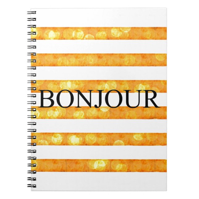 Bonjour Orange Stripe Bokeh Anteckningsbok (Framsidan)