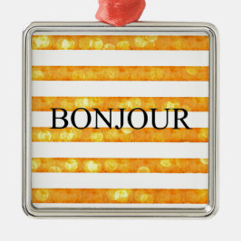 Bonjour Orange Stripe Bokeh Julgransprydnad Metall