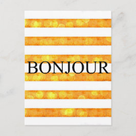 Bonjour Orange Stripe Bokeh Vykort
