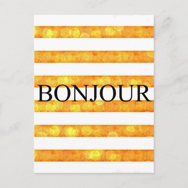 Bonjour Orange Stripe Bokeh Vykort (Framsida)