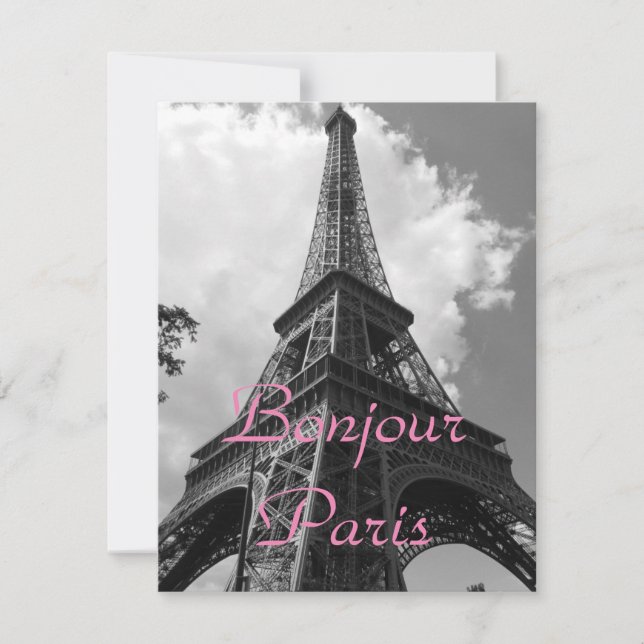 Bonjour Paris Black White Eiffel Tower France Julkort (Framsida)