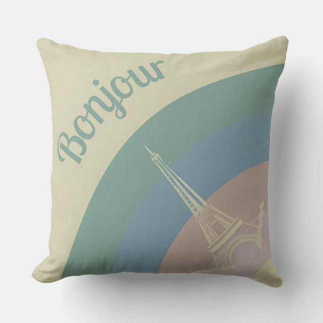 Bonjour Paris Eiffel Torn Art Dekorativ kudde (Framsida)