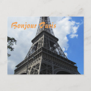 Bonjour Paris Eiffel Torn Close Photo Vykort
