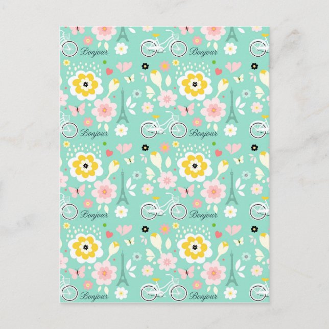 Bonjour Paris Eiffel Torn Design Vykort (Framsida)