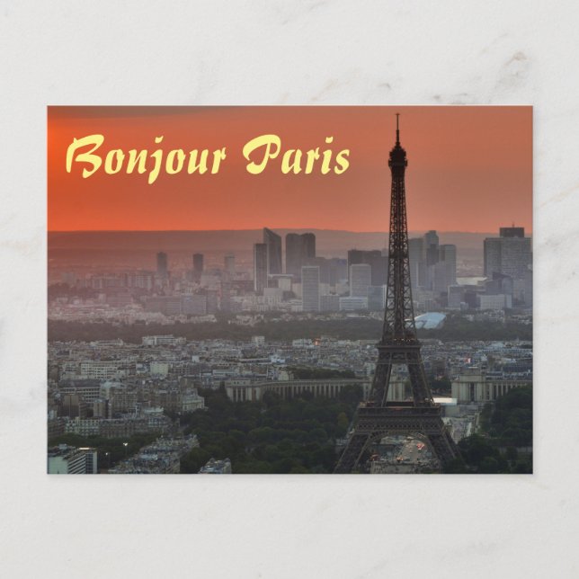 Bonjour Paris Eiffel Torn European Art Vykort (Framsida)