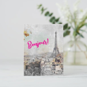 "Bonjour Paris" Eiffel Torn vykort - Resor