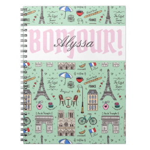 Bonjour Paris Frankrike Vacation Fransk Landmarks Anteckningsbok