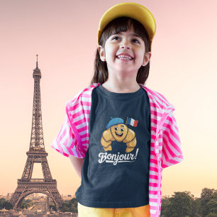 Bonjour Paris Franska Croissant Tjej Snygg T-Shirt