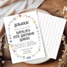 Bonjour Paris Icon Födelsedagsfest inbjudan