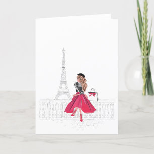 Bonjour Paris! Kvinna från Eiffel Torn Card Tack Kort