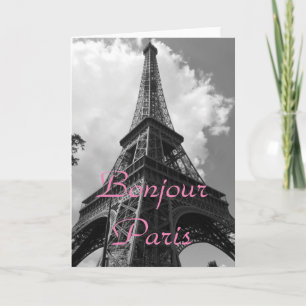 Bonjour Paris Svart Vitt Eiffeltorn Frankrike Kort
