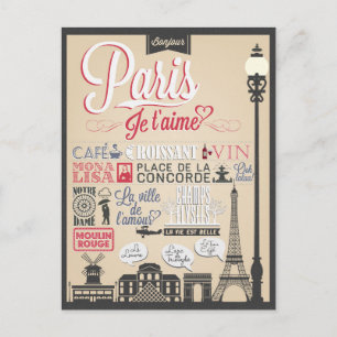 Bonjour Paris Vintage Vykort
