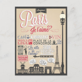 Bonjour Paris Vintage Vykort