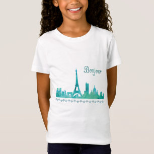 Bonjour Paris Watercolor Silhouette T Shirt