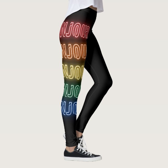 Bonjour Pride Neon Stil Regnbåge Svart  Leggings (Höger)