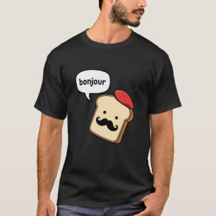 Bonjour Rolig Fransk Brödskiva Tecknad Mustasch  T Shirt