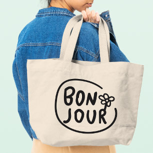 Bonjour Simple Modern Blommigt Fransk Hälsning Jumbo Tygkasse