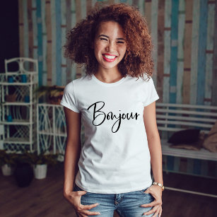 Bonjour   Skript för Elegant och modern Fransk T Shirt
