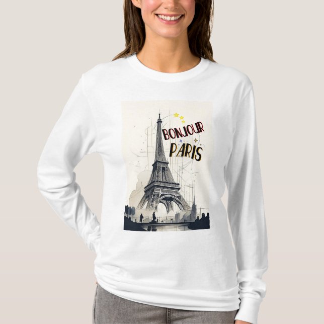 Bonjour Skyline Marathon Paris T Shirt (Framsida)