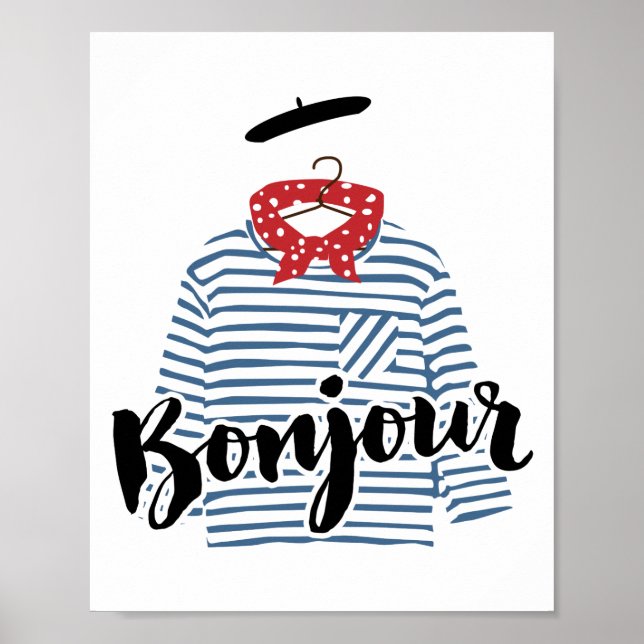 Bonjour, stripe-fransk Skriv ut Poster (Framsidan)