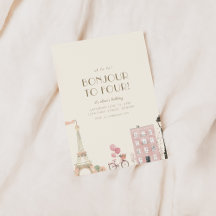 Bonjour to Four Fransk Paris Födelsedagsfest Invit