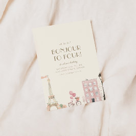 Bonjour to Four Fransk Paris Födelsedagsfest Invit Inbjudningar