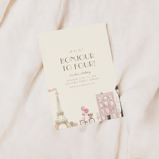 Bonjour to Four Fransk Paris Födelsedagsfest Invit Inbjudningar