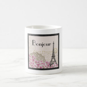 Bonjour Vintage Eiffel Torn Collage with Flowers Kaffemugg