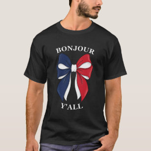 Bonjour Y'all Fransk Flagga Slöja Coquette Estetis T Shirt
