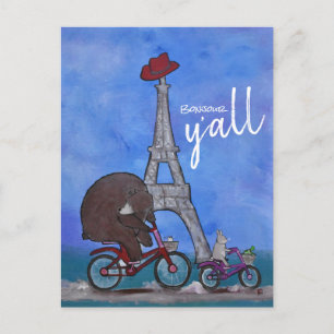 Bonjour Y'all Whimsical Eiffel Torn Paris Texas Te Vykort