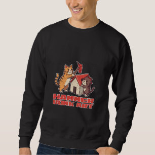Bonk Hammare Katt Roligt Meme Retro Sött Konst Lång Ärmad Tröja