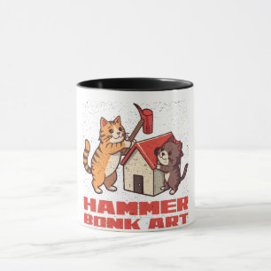 Bonk Hammare Katt Roligt Meme Retro Sött Konst Mugg
