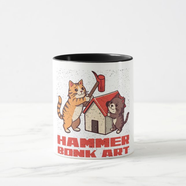 Bonk Hammare Katt Roligt Meme Retro Sött Konst Mugg (Center)