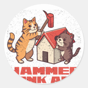 Bonk Hammare Katt Roligt Meme Retro Sött Konst Runt Klistermärke