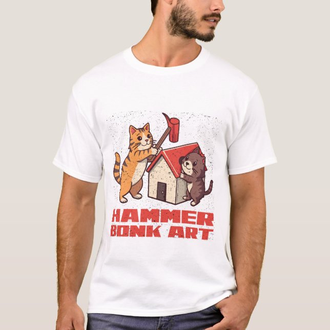 Bonk Hammare Katt Roligt Meme Retro Sött Konst T Shirt (Framsida)