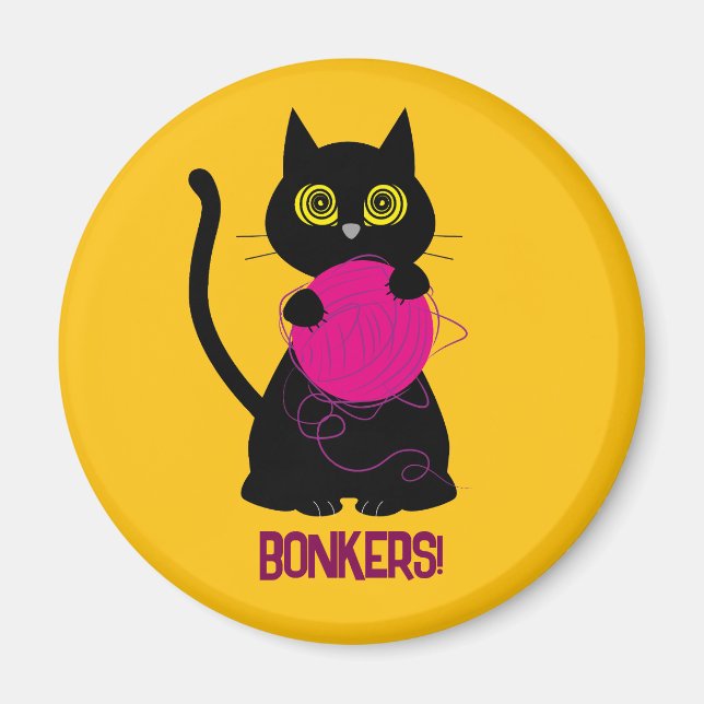 BONKERS! Magnet - Knitting + Kattunge 🧶 🐈 ‍ ⬛ (Framsidan)