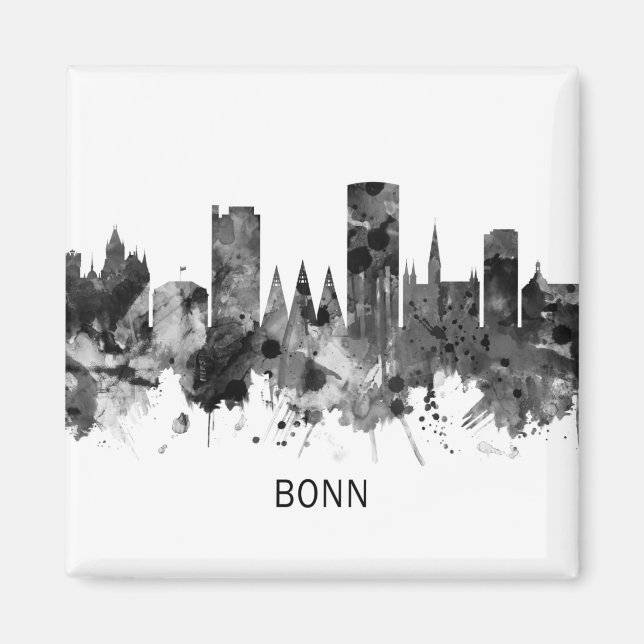 Bonn Tyskland Skyline BW Magnet (Framsidan)