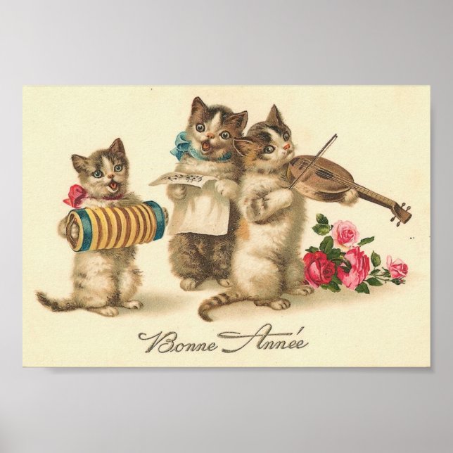 Bonne Annee Vintage Cats Poster (Framsidan)