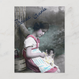 Bonne Année Vintage Flicka med Docka Vykort