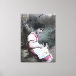 Bonne Année Vintage Girl with Dolll Canvastryck