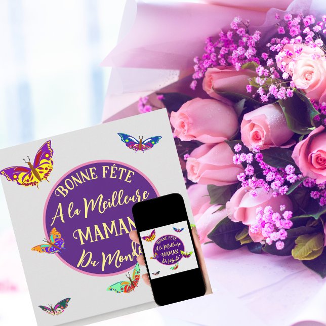 Bonne fête maman - papillons multicolores kort (Skapare uppladdad)