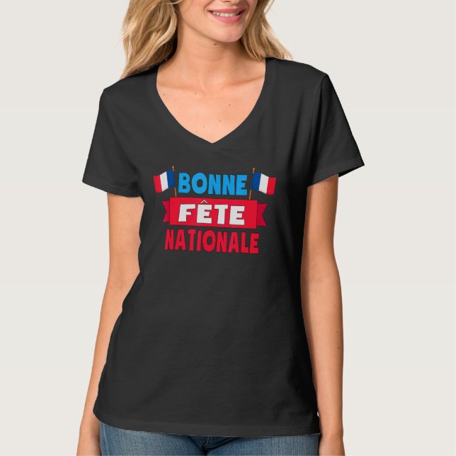 Bonne Fte Nationale 14 Juillet Frankrike Lycklig B T Shirt (Framsida)