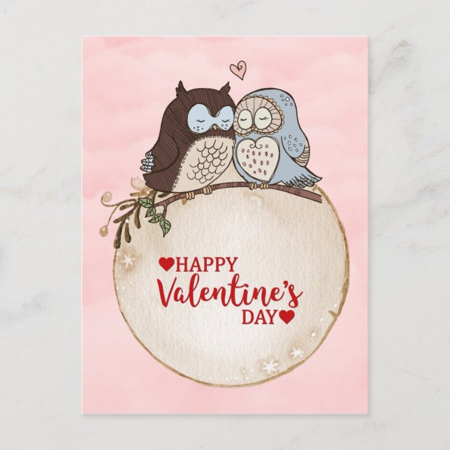Bonne Saint-Valentin chouettes Vykort (Framsida)